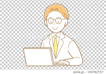 パソコンを見る金髪で白衣の男性のイラスト 130762557