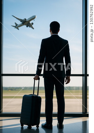 「飛行機を見つめるビジネスパーソンの後ろ姿 130762992