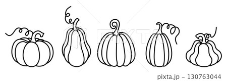 Outlined pumpkin set, isolated on a transparent background. Simple pumpkin doodles for coloring. Perfect for kids and adults, fall-themed crafts, Thanksgiving, and Halloween activities. Vector Outlined pumpkin set, isolated on a transparent background. Simple pumpkin doodles for coloring. Perfect for kids and adults, fall-themed crafts, Thanksgiving, and Halloween activities. Vector 130763044