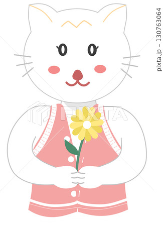 cute cat holding yellow flower 130763064