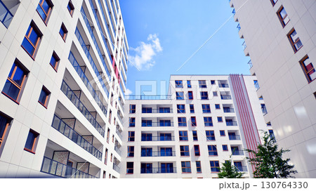 Modern elements in contemporary  architecture. Architectural details of a modern apartment building. 130764330