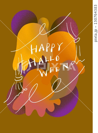 ハロウィン手書き文字とカラフル抽象アートのグリーティングカード 130764383