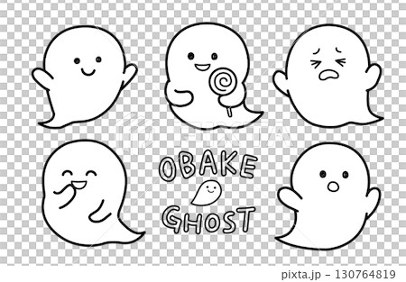 Cute ghost black and white line drawing illustration 130764819
