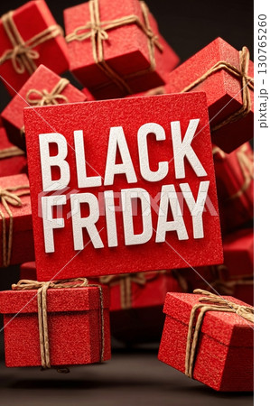 Black friday sign surrounded by falling red gift boxes 130765260
