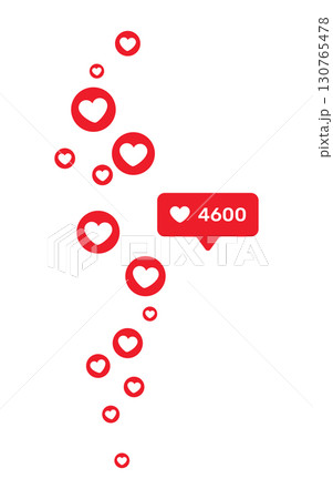 Likes count rising. Social media like icons with red hearts and notification bubble showing 4600 likes. illustration representing popularity, engagement, followers, feedback, online interaction Likes count rising. Social media like icons with red hearts and notification bubble showing 4600 likes. illustration representing popularity, engagement, followers, feedback, online interaction 130765478