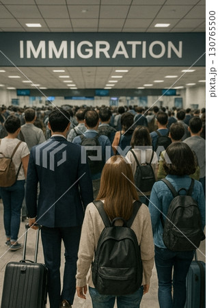 入国審査に並ぶ旅行者 / Travelers in Line 130765500