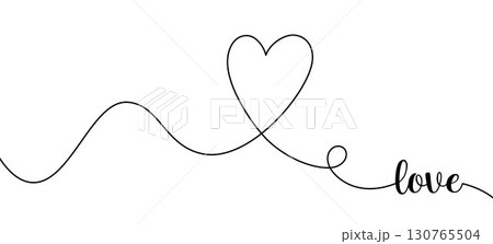 Minimalist continuous line art illustration of heart and handwritten word love, romantic abstract drawing, modern black and white design, elegant artwork for Valentine wedding or social media Minimalist continuous line art illustration of heart and handwritten word love, romantic abstract drawing, modern black and white design, elegant artwork for Valentine wedding or social media 130765504