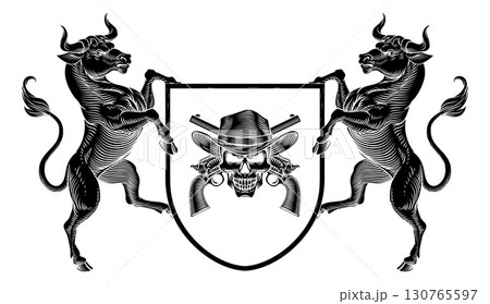 Cowboy Skull Guns Crest Coat of Arms Shield Design 130765597