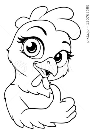 Thumbs Up Chicken Mascot Line Art 130765599