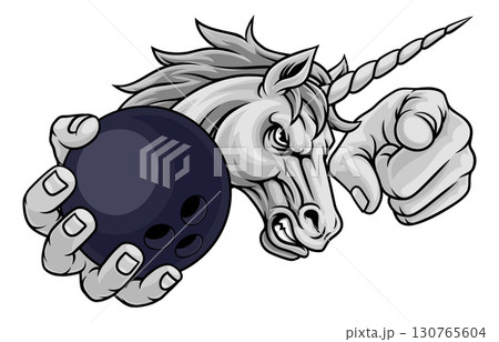 Unicorn Horse Bowling Sports Team Mascot Unicorn Horse Bowling Sports Team Mascot 130765604