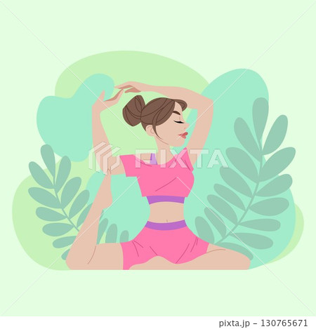 Woman practicing yoga flat vector 130765671