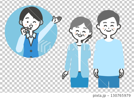 微笑的老年男女和眨眼的女操作員 微笑的老年男女和眨眼的女操作員 130765979