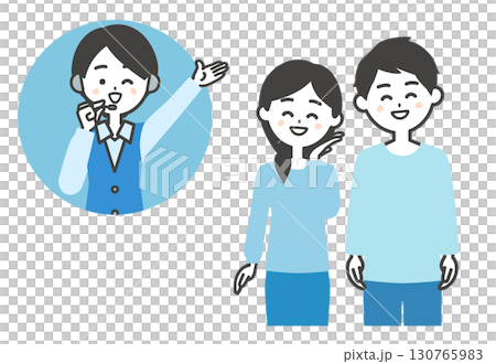 笑顔の男女とウインクするオペレーター女性 130765983