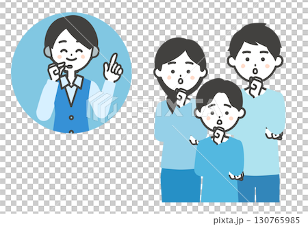 Illustration of a smiling female operator with a surprised family Illustration of a smiling female operator with a surprised family 130765985
