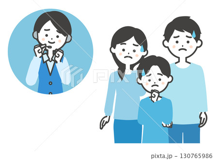 困った顔の家族とオペレーター女性 130765986