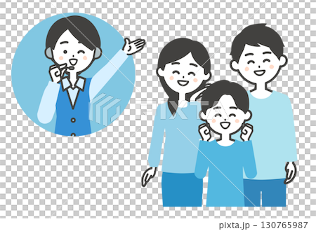 一名女接線生對著微笑的家人眨眼 一名女接線生對著微笑的家人眨眼 130765987