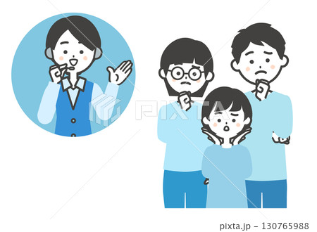 困り顔の家族とオペレーター女性イラスト 130765988