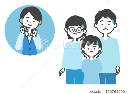 困り顔の家族とオペレーター女性イラスト 130765990