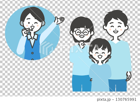 笑顔の家族とウインクするオペレーター女性 笑顔の家族とウインクするオペレーター女性 130765991