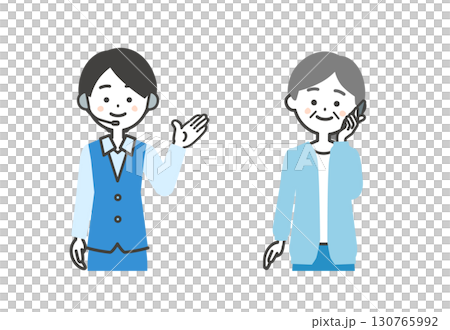 電話をかける年配女性と笑顔のオペレーター女性イラスト 130765992