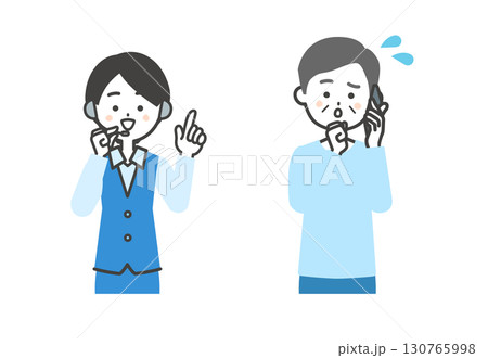 電話をかける困り顔の年配男性とオペレーター女性イラスト 130765998