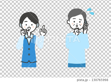 電話をかける困り顔の年配男性とオペレーター女性イラスト 130765998