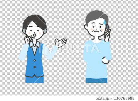 一位老人和一位女接線生面帶憂慮地打電話的插圖 130765999