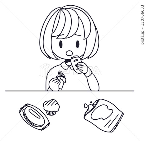 過食してしまう女性線画 過食してしまう女性線画 130766033