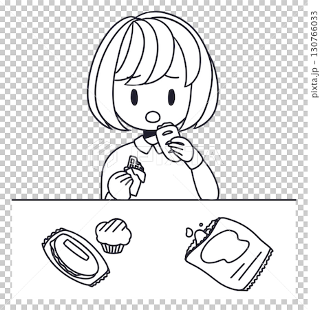 過食してしまう女性線画 過食してしまう女性線画 130766033