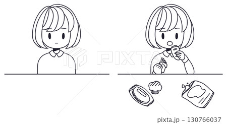 拒食と過食をする女性線画セット 130766037