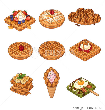 waffles set. Cartoon illustration design 130766169