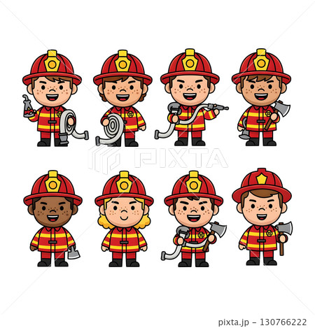 Set of Firefighter character llustration 130766222