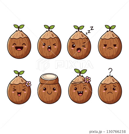 Set of coconut fruit cartoon illustration 130766238