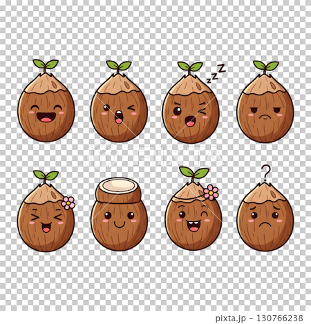 Set of coconut fruit cartoon illustration 130766238