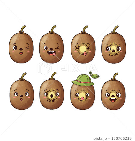 Set of kiwi fruit cartoon illustration 130766239
