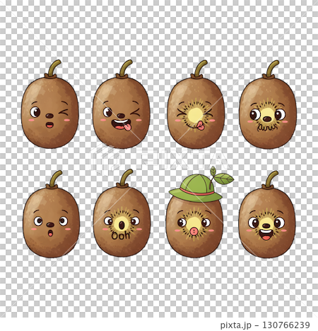 Set of kiwi fruit cartoon illustration 130766239
