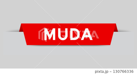 Red color inserted label with word muda on gray background 130766336