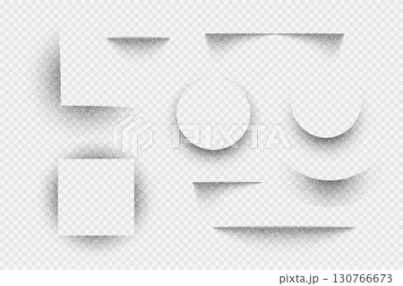 Spray dotted background with noise grain. Round, square, oval, line abstract frames with shadow spray sand effect. Vector set isolated on transparent background 130766673