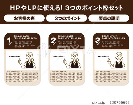 写真が入れられる3つのポイント枠テンプレート 130766692