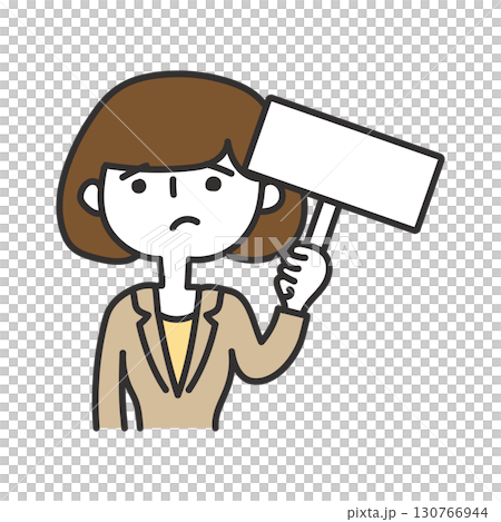 プラカードを持つ女性のイラスト 130766944
