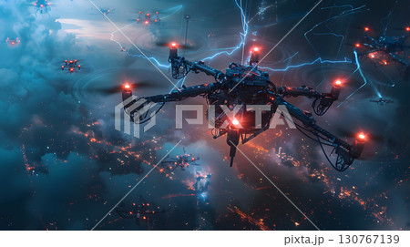 AI-powered drone swarm forming a protective shiel 130767139