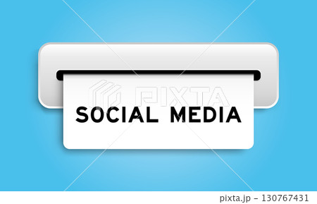 White coupon banner with word social media from machine on blue color background 130767431