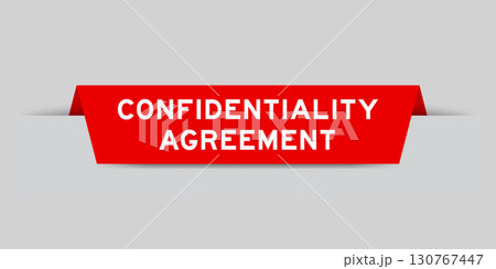 Red color inserted label with word confidentiality agreement on gray background 130767447