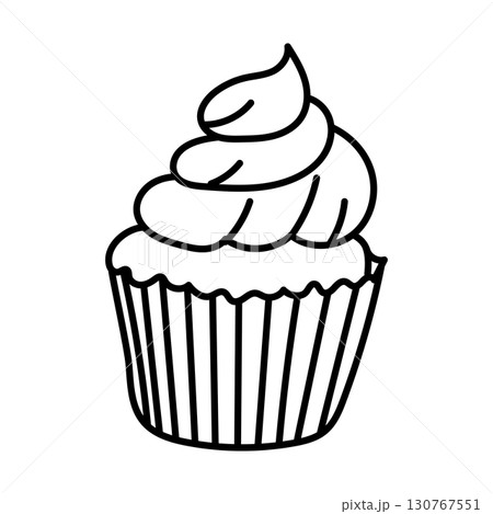 Black and white muffin outline vector illustration 130767551