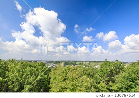 みよし市、三好丘緑地の浮き雲の桟橋から眺めるみよし市街地の風景 130767614