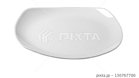 Empty white square plate with rounded corners on transparent background 130767780