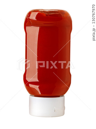 Plastic bottle of ketchup on white background Plastic bottle of ketchup on white background 130767970