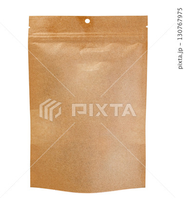 Brown paper packaging pouch with transparent background 130767975