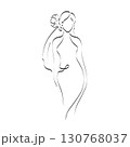 Continuous line drawing of a girl in a wedding dress and vail. Silhouette of the bride. Minimalist black linear sketch isolated on white background. Hand drawn vector illustration 130768037
