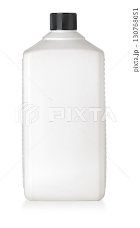 White plastic bottle with black cap isolated on white background 130768051